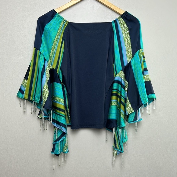 Tiny by ANTHROPOLOGIE Beaded Bell Sleeve Top Size Small Bohemian Hippie Festival - Picture 2 of 8